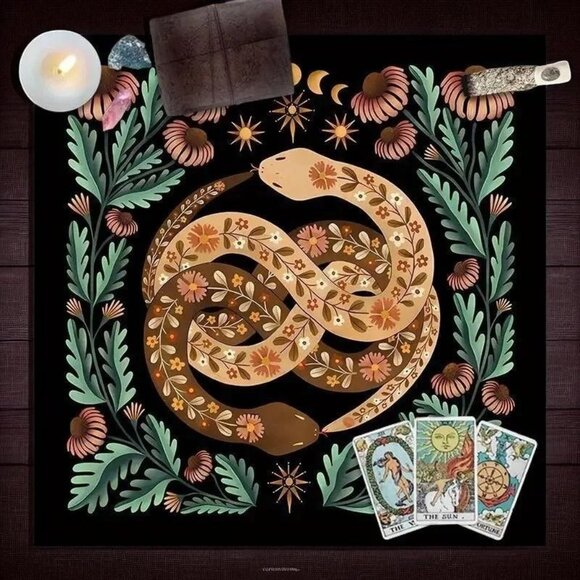 Bohemian Snake & Botanical Tarot Cloth 19" Square - Picture 2 of 10